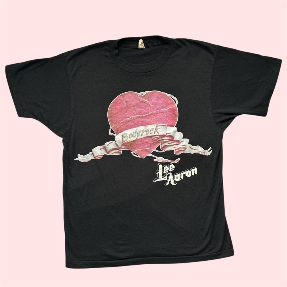 Vintage 80s Screen Stars Lee Aaron Bodyrock Single Stitch Band Tee Black Large